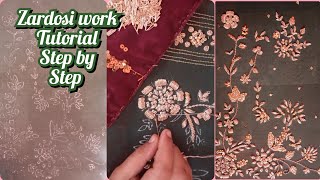 Zardosi work Design with normal needle  for beginners  tutorial step by step [upl. by Esdnyl]