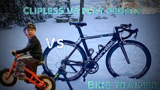 Bike Trainer  Clipless vs Flat Pedals amp Kids bike review [upl. by Kazim603]