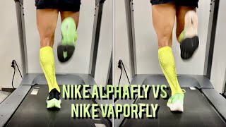 NIKE ALPHAFLY NEXT VS NIKE VAPORFLY NEXT SIDE BY SIDE RUNNING GAIT COMPARISON ON TREADMILL [upl. by Moina]