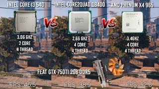 GTA V Core I3 540 Vs Core2Quad Q8400 Vs Phenom X4 965 ft GTX 750TI  Test Benchmark Low Spec CPU 1 [upl. by Nowaj]