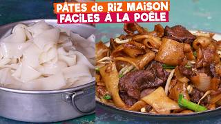 Pâtes de riz maison fabriquées à la poêleTechnique facile  Recette des pâtes sautées au bœuf 干炒牛河 [upl. by Enived]