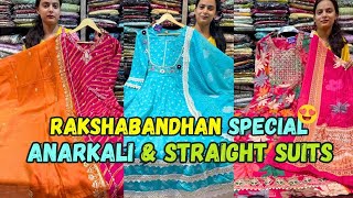 Rakshabandhan Special Premium Suits 💕  Anarkali amp Straight Suits  Lehariya Bandhani Silk Muslin [upl. by Handy533]