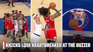 BULLSKNICKS WILD ENDING 😱 Brunsons gamewinner falls short after LaVine scuffle  NBA on ESPN [upl. by Yonit]