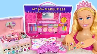 Giant Barbie Styling Doll Makeover Deluxe Makeup Cosmetic set Kosmetik Mainan Barbie Cosméticos [upl. by Nesyt]