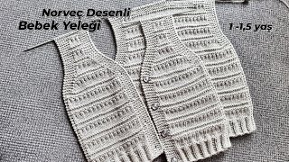 Norveç Desenli Bebek Yeleği Yapılışı 🌱 knitting crochet strikk design baby sweater patik örgü hırka [upl. by Nyrat]