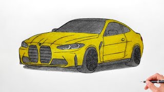 How to draw a BMW M4 G82 2021  drawing bmw m3  4 series competition 2020 [upl. by Alysa]