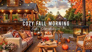 Fall Coffee Shop Ambience 🍂 Cozy Morning with Relaxing Jazz Music amp Crackling Fireplace for Studying [upl. by Baldridge]