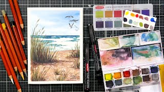 Easy Relaxing Seascape  Paint with me LIVE 61424 [upl. by Akemot]