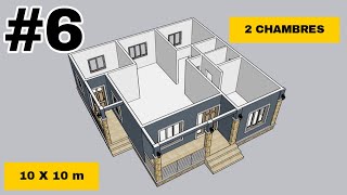 10 X 10m PLAN DE MAISON VILLA Terrain 100 m2  House with 2 bedroom [upl. by Artemis]