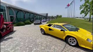 Pagani factory visit Large collection of Lamborghini Countachs leaving [upl. by Ettari]