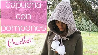 Capucha de pompones de ganchillo Hood of crochet pompoms [upl. by Nirahs]