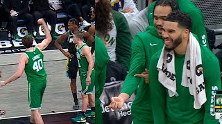 Luke Kornets Epic Free Throw Celebration with Celtics Bench 😂 [upl. by Idola94]