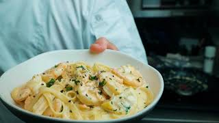 Creamy Garlic Prawn Fettuccine Pasta  5 Min Recipe [upl. by Ecnarrot804]