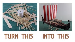 Viking Ship Drakkar Miniature  Popsicle amp Bamboo Sticks Tutorial [upl. by Callean]