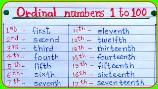 ordinal numbers 1 to 100 ordinal numbers in english 1 to 100 ordinal numbers ordinal numbers [upl. by Aowda464]