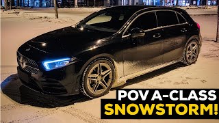 NEW MERCEDES A CLASS 2019 SNOWSTORM POV DRIVING IN TRAFFIC [upl. by Cirdnek]