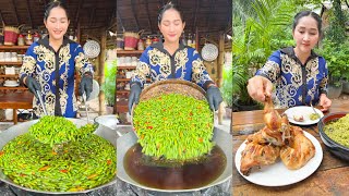 quot Green Chili Spicy Cooking Chicken Drumstick Eating quot Mommy Chef Sros cook Green Chili and Eat [upl. by Aihselef894]