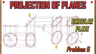 PROJECTION OF PLANESRecreatedLecture 5  Circular Plane with surface inclined to HP with 2 cases [upl. by Einaffit]