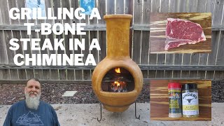 Grilling a TBone steak in a Chiminea How to [upl. by Nenad886]