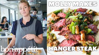 Molly Makes Hanger Steak with Charred Scallion Sauce  From the Test Kitchen  Bon Appétit [upl. by Janel797]