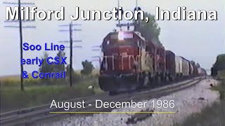 Milford Jct IN Trains in 1986  Soo Line early CSX Conrail  some scanner audio [upl. by Gierc]