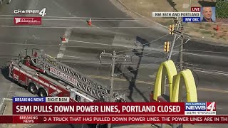 Semi pulls down power lines Portland closed [upl. by Aver]