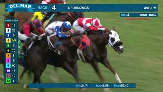 Galland de Besos wins race 4 at Del Mar 9124 [upl. by Amiarom]