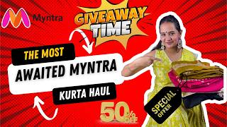 GIVEAWAY MYNTRA Party wear kurta Haul  😍 TRY ON HAUL 💕  MYNTRA GIVEAWAY 😱 MYNTRA Kurti [upl. by Edlihtam]