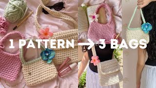 the ONLY crochet bag tutorial you need  easy 3in1 pattern for summer [upl. by Daniels]