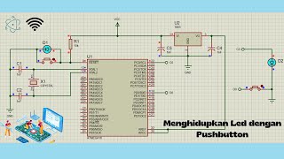 1 Pushbutton 1 Led Atmega16 Proteus  BASCOM [upl. by Anwahs]