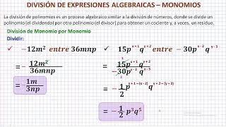 División de Expresiones Algebraicas  Monomios [upl. by Dorcia535]