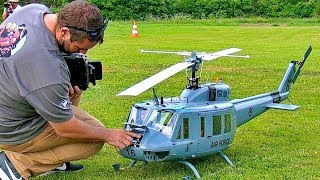 STUNNING BIG RC BELL UH1D HUEY VARIO TURBINE SCALE MODEL HELICOPTER FLIGHT DEMONSTRATION [upl. by Thia]