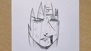 How to draw Sasuke and Itachi half face  Sasuke and Itachi drawing step by step [upl. by Ridinger]