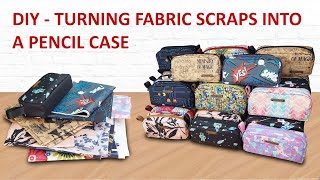 DIY Turning fabric scrap into pencil case  Small Pouch Tutorial  Cara membuat kotak pensil [upl. by Sue505]