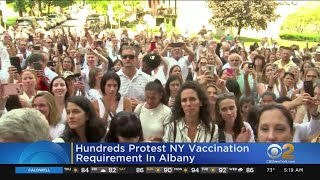 Hundreds Protest In Albany Against New York’s Vaccination Requirement [upl. by Steinway]