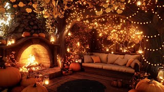 Cozy Autumn Porch Ambience  Cozy Fireplace Sounds  Halloween Ambience for Relaxing amp Sleep amp Focus [upl. by Evilo]