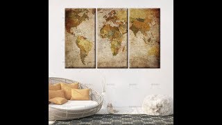 3 Panel Vintage World Map Canvas Wall Art Large Map of the World Framed or Unframed Ready to Hang [upl. by Griswold]