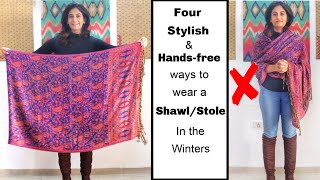 4 Different Handsfree Ways to Wear Shawl Stole with Western Outfits  Different Ways to Wear Shawl [upl. by Anehc]