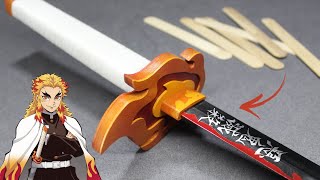 SIMPLE amp EASY DIY  Making my POPSICLE Rengoku Sword WITHOUT POWERTOOLS  Free template [upl. by Asilav885]