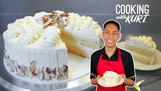 Goldilocks Tres Leches Cake Soaked Vanilla Sponge with White Chocolate Almonds  Cooking with Kurt [upl. by Eynobe]