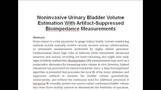 Noninvasive Urinary Bladder Volume Estimation With Artifact Suppressed Bioimpedance Measurements [upl. by Yetta222]