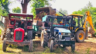 Jcb 3dx Eco Backhoe Machine Loading Mud In Eicher 333 and Massey 1035 Tractor  Tractors for Kids [upl. by Yenot631]