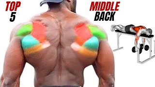 TOP 5 MIDDLE BACK WORKOUT WITH DUMBBELLS BARBELL AND CABLE ONLY AT GYM [upl. by Maclay742]