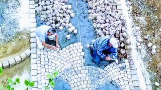 LAYING COBBLES TRADITIONAL ARC PATTERN NATURAL CUBE STONES CARPET TECHNIQUE GRITSTONE SETTS PRO [upl. by Orella926]