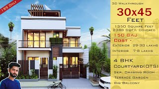 3D House Design  30x45 House Plan  4 BHK  1350 Square Feet  3045 House Design  HouseDoctorZ [upl. by Ardnik]