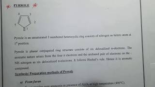 PYRROLE  Synthesis Reactions and Medicinal uses [upl. by Aihsinat293]