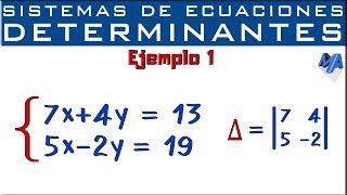 Sistemas de ecuaciones lineales 2x2  Determinantes  Método de Cramer  Ejemplo 1 [upl. by Anyrtak]