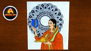 Karwa Chauth Special  Karwa Chauth Festival Drawing  How To Draw Karwa Chauth Very Easy [upl. by Ynnhoj]