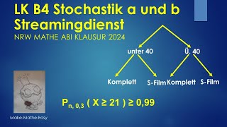 LK Prüfungsteil B4 Mathe Abi Klausur NRW 2024 Stochastik a und b Streaming Dienst [upl. by Reppiks]