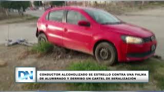 Conductor alcoholizado se estrello contra una palma de alumbrado y derribo un cartel de señalización [upl. by Zaraf]